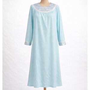 Vintage 80s Floral‎ Embroidered Fleece Maxi Nightgown Sz S Cottagecore Deadstock